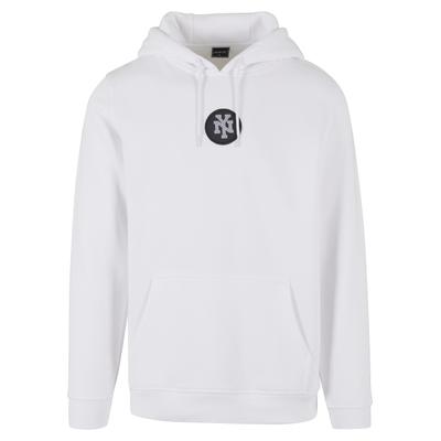 Kapuzenpullover MISTERTEE "MisterTee Herren NY Patch Hoody", Herren, Gr. XS, weiß, 100% Baumwolle, mehrfarbig, normal, ohne Ausschnitt, Pullover Kapuzenpullover