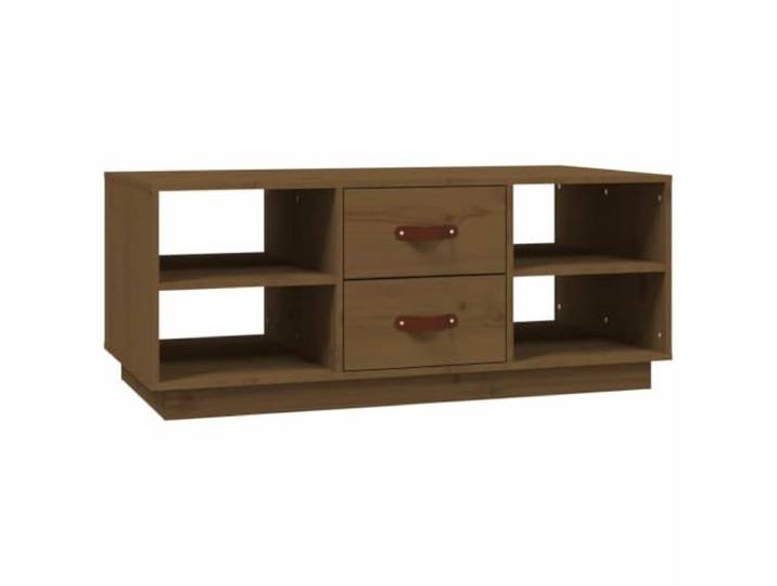 KGFHERENB Couchtisch Massivholz Kiefer Honigbraun 100x50x41 cm Sofatisch Elegant gestalteter Holzbeistelltisch für das Wohnzimmer mit praktischen Schubfächern und offenem Ablagefach.