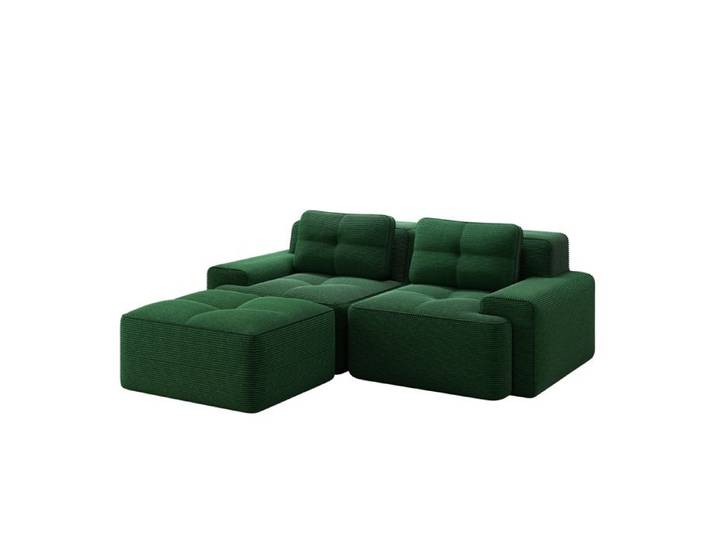 VLIVRA Canapé modulable 2 places en l - canapé pouf modulable en velours côtelé confort nuage cocooning vert 204x177x69 cm