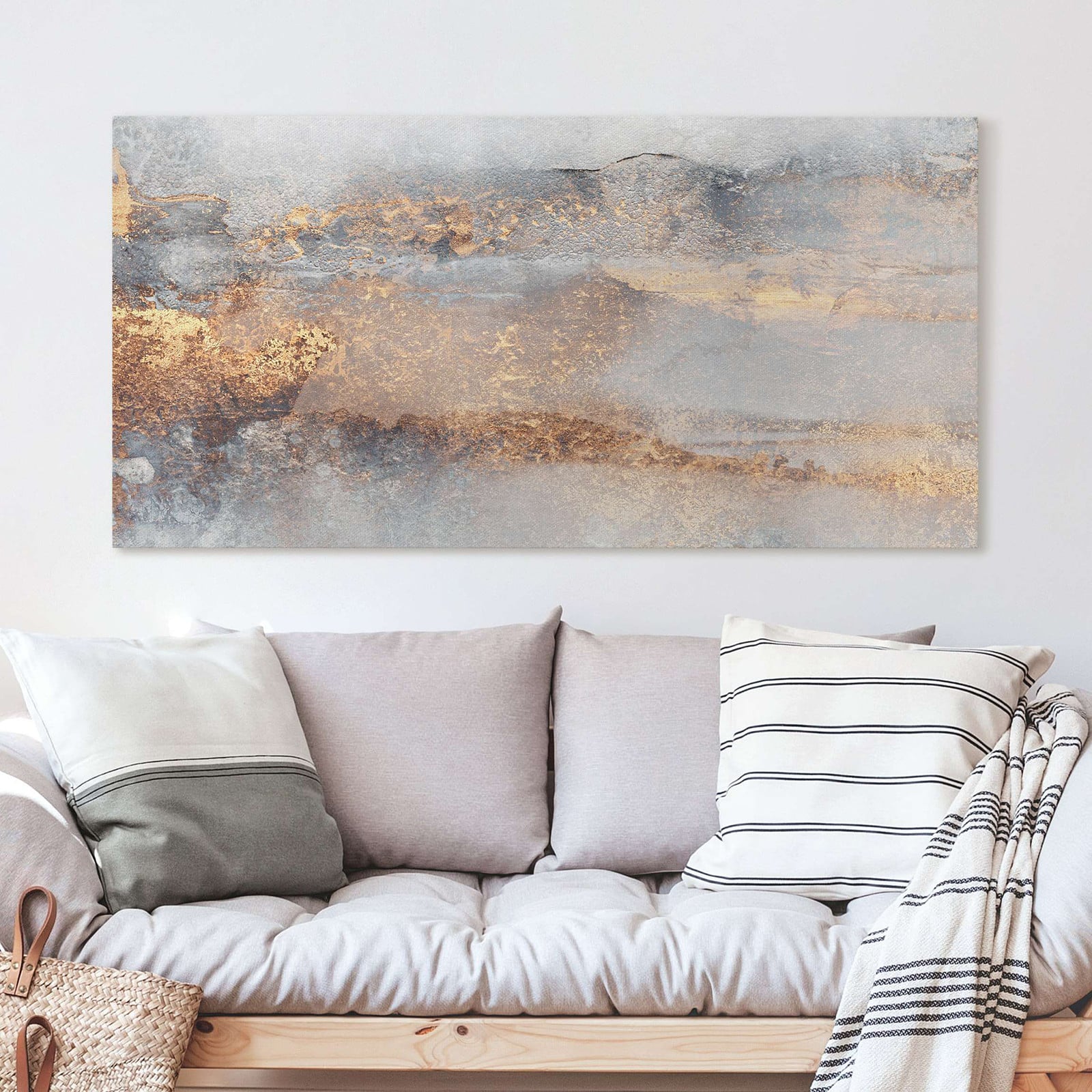 home24 Afbeelding Nevel Abstracte Grafische Canvas Wanddecoratie Grijs 160 x 80 cm
