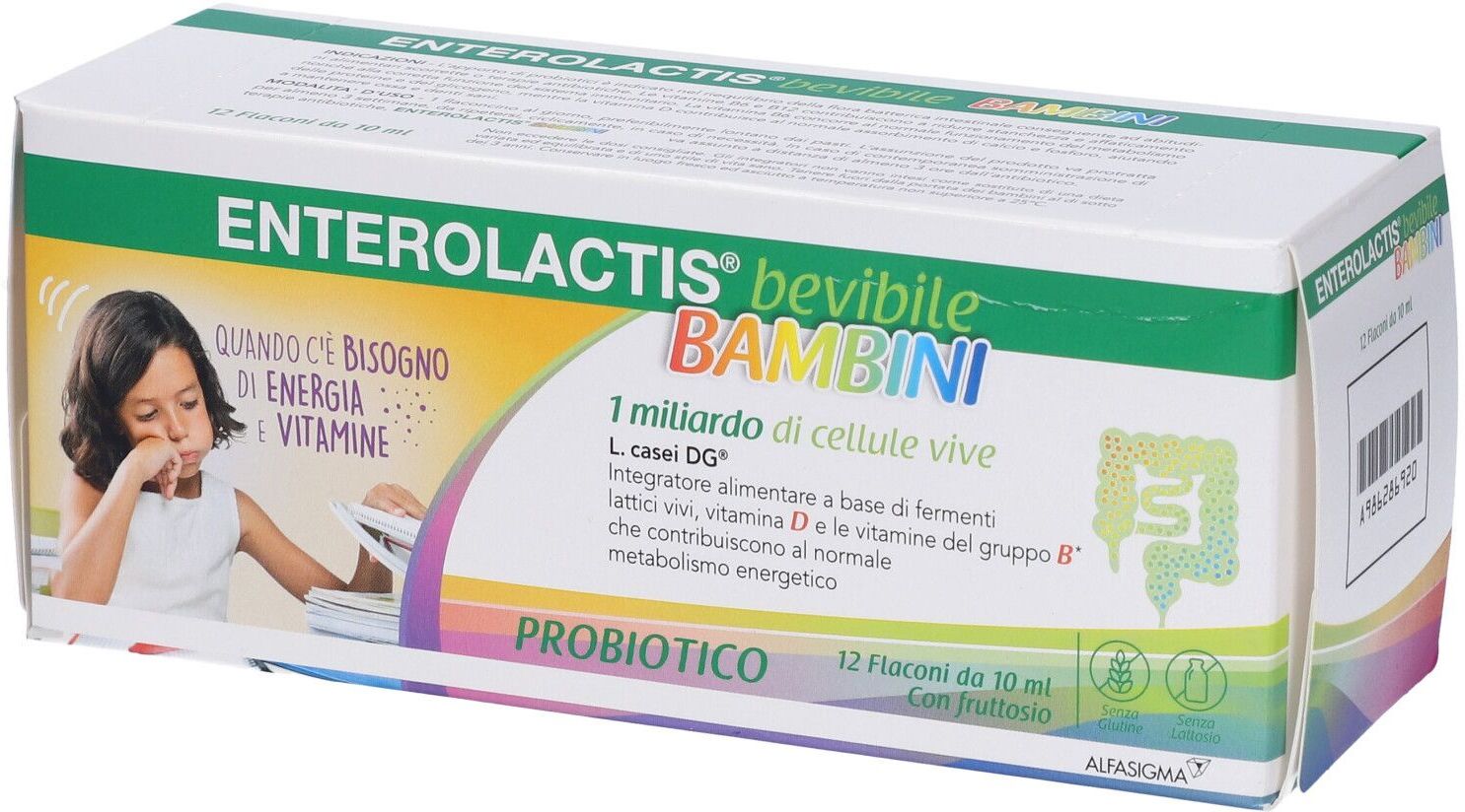 ALFASIGMA SpA Enterolactis Bevibile Bambini, 12 Fiale da 10 ml