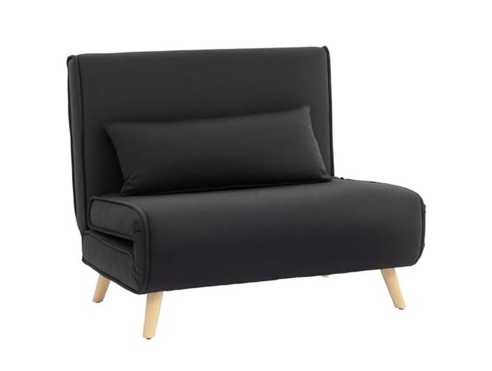 HOMCOM Einzelsofa mit Verstellbarer Rückenlehne Liege 94x78x80 cm Schwarz Schlafsofa, Sofabett, Klappsofa, Nordisch Skandinavisch, 25D Schaumstoff, Haus, Leinenimitat, Kautschukholz