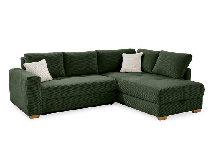 Ecksofa-Dauerschläfer Boxspring Federkern-Couch Topper Bettkasten in Cord Grün / 15213