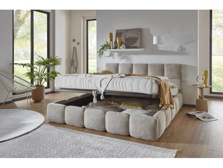 Polsterbett Jane mit grossen Stauraum , beige (creme), B:202cm L:220cm, 100% PES, ATLANTIC HOME COLLECTION, Betten, Polsterbett, luxurious gepolstertes Kopfteil und Rahmen, Bezug mit Bouclécharakter