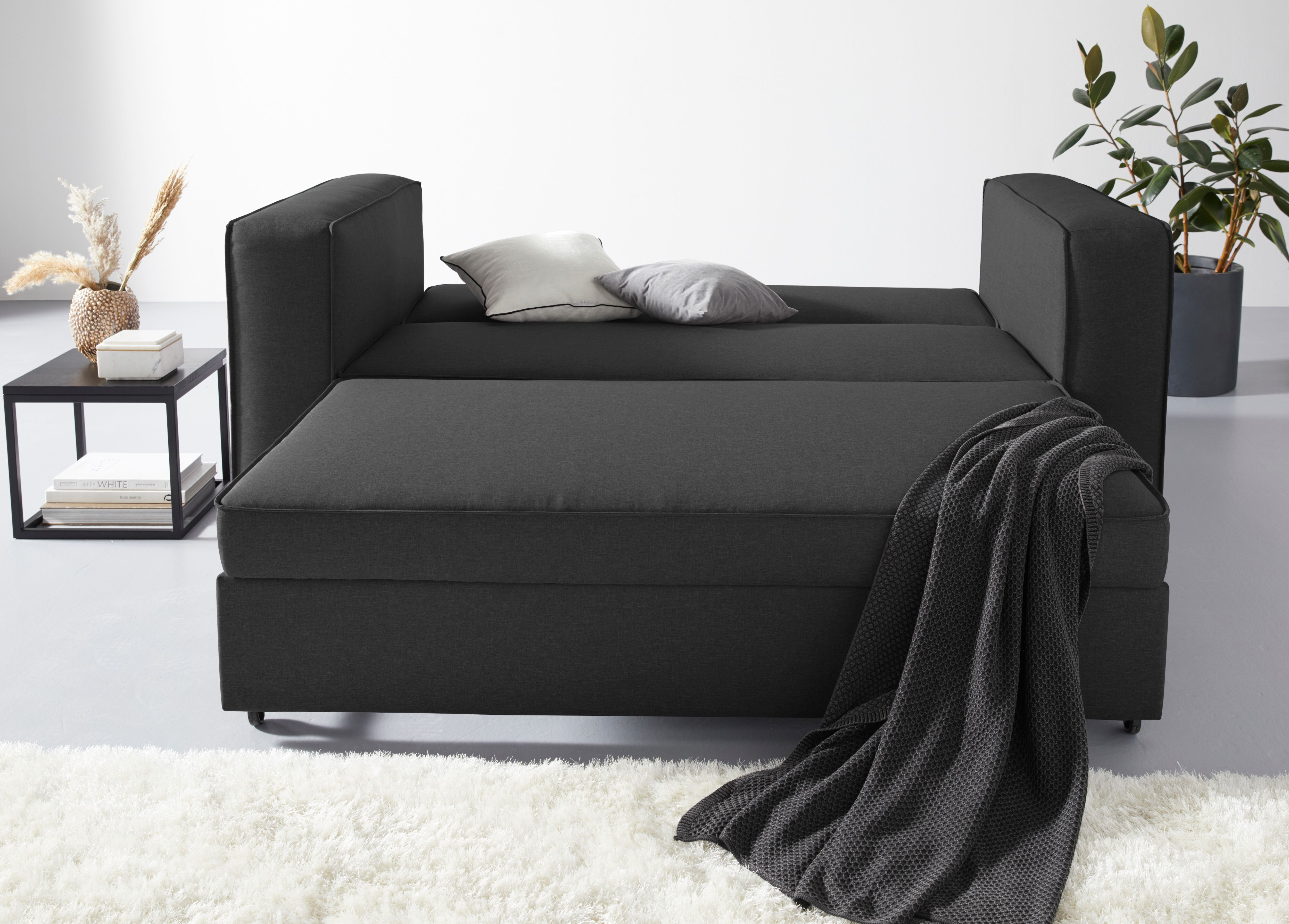 Schlafsofa HOME AFFAIRE "Asmund, Design-Schlafsofa, komfortable Bedienung", grau (anthrazit), B:210cm H:84cm T:95cm, Sofas, Schlafsofa, perfekter Sitzkomfort, Liegefläche 160/200 cm anthrazit B/H/T: 210cm x 84cm x 95cm, Webstoff