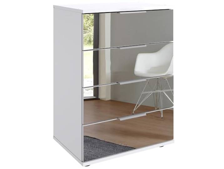 Lomadox Schlafzimmer Nachttisch Nachtschrank 74cm hoch, weiß mit Spiegelfront, ideal für Boxspringbetten