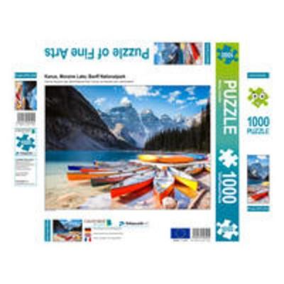 CALVENDO Puzzle Kanus, Moraine Lake, Banff Nationalpark 1000 Teile Puzzle quer | 1000 Teile Lege-Größe 64 × 48 cm Foto-Puzzle für glückliche Stunden