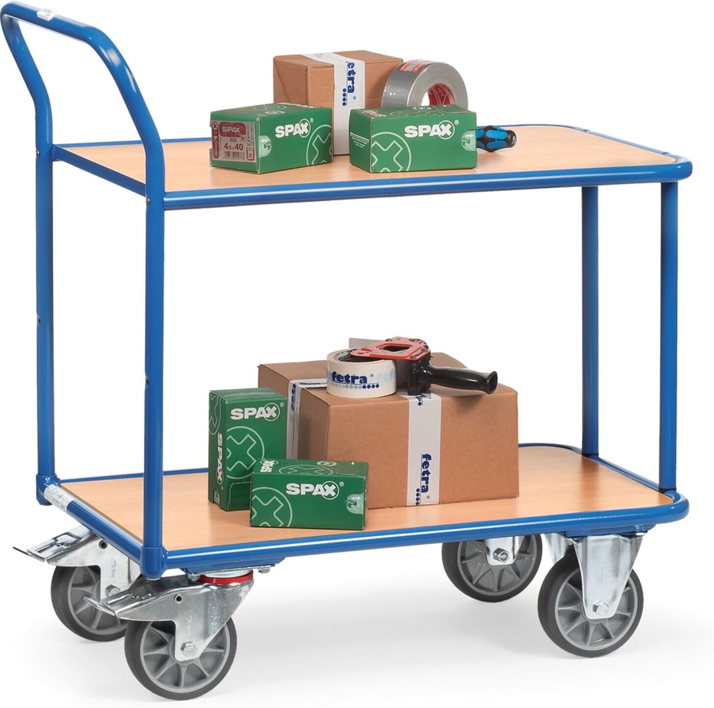 fetra Tischwagen 2600, Tragkraft 400kg TPE-Reifen, 2 Etagen, 1 Schiebebügel)
