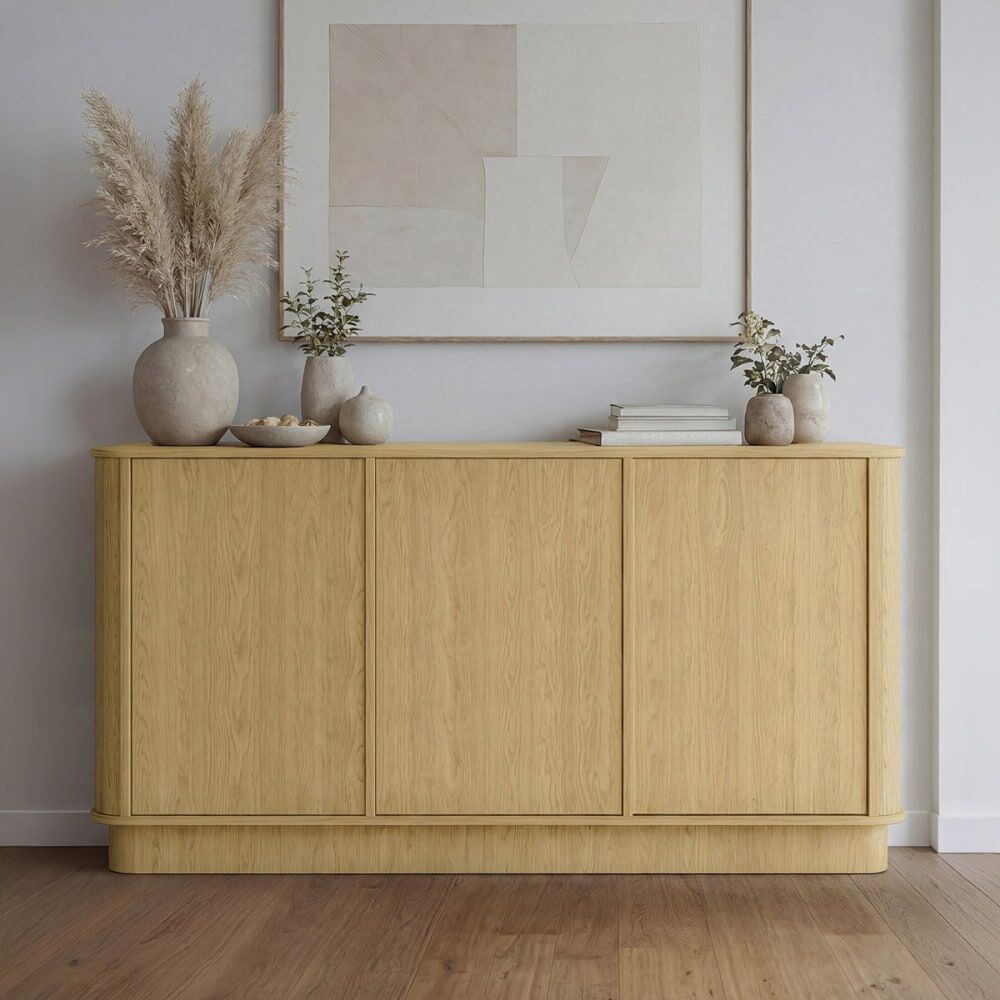 Petits meubles Buffet 3 portes panneaux stratifiés marron Marron 154x82x40cm