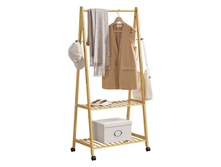 [en.casa] Garderobenständer Öckerö, Naturfarben, Holz, Bambus, 69.5x152x43 cm, Garderobe, Garderobenständer
