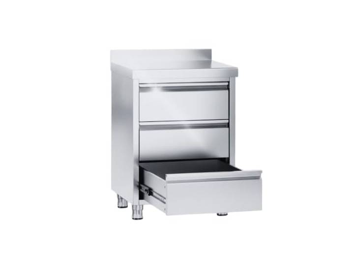 VM Europa - Gastro Arbeitsschrank + Aufkantung mit Schubladen - 50 x 60 cm - Freistehend mit 1 x 3 Schubladen - AISI 430 Edelstahl - Edelstahlschrank Gastro Schrank