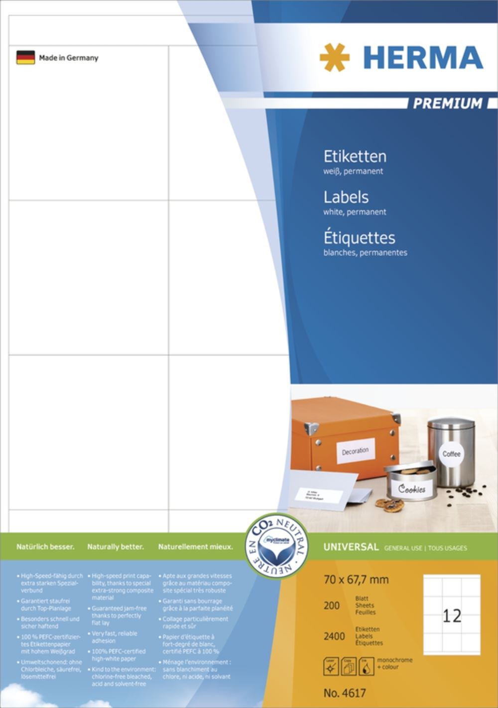 Herma 4617 Premium Universal-Etiketten 7x6.77 cm (200 Blatt (2400 Etiketten))