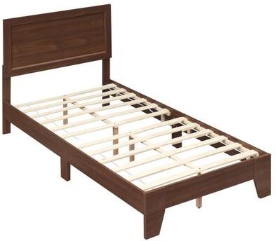 Costway Twin Size Bed Frame with Headboard for Small Room No Box Spring Needed-Walnut