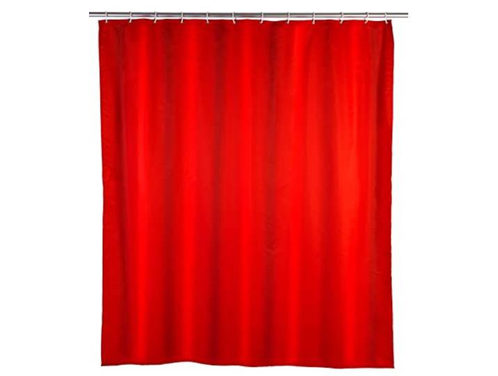 WENKO Anti-Schimmel Duschvorhang Uni Red - Anti-Bakteriell, Textil, waschbar, wasserabweisend, schimmelresistent, mit 12 Duschvorhangringen, Polyester, Rot 0 x 200 x 180 cm
