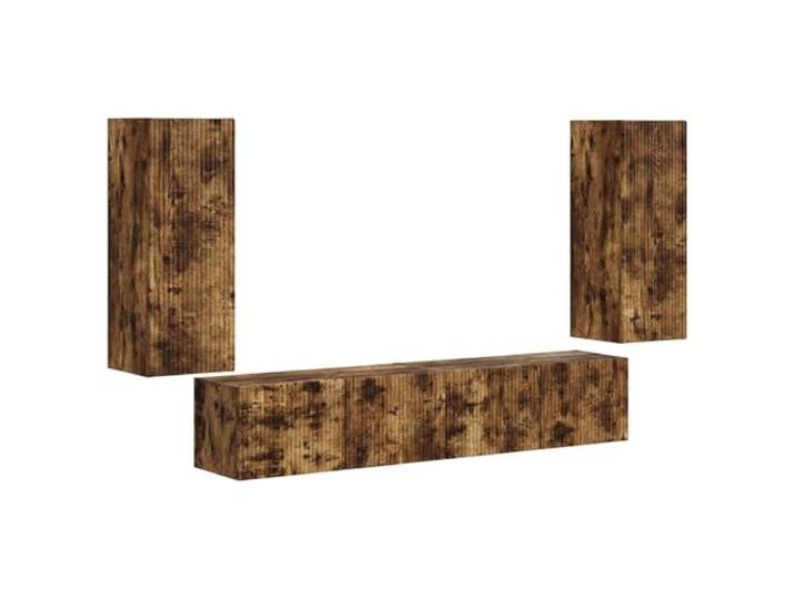 LMTYOENFG TV-Wandregal Set 4-TLG. Geräucherte Eiche Holzwerkstoff Moderne floating TV Lowboard Schränke für Wohnzimmer & Home Office mit 90-Grad Klapptüren für übersichtliche Ordnung.