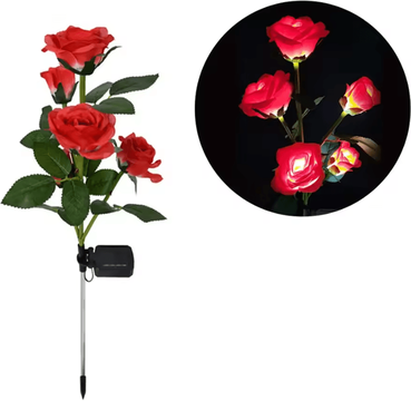 Inspire Curations 5 Head Solar Rose Garden Light Waterproof LED Flower Stake Lamp red
