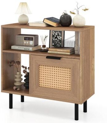 Costway Accent Side End Table with Storage Shelf and Cabinet for Small Space-Natural