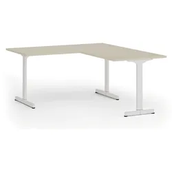 Bürotisch PRIMO BETA L, 160x180 cm, weißes Metallgestell, Birke