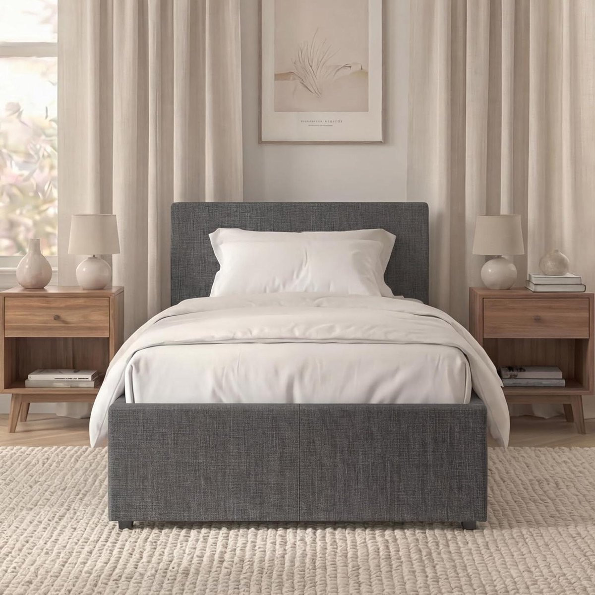 Eenpersoonsbed Linnen Bedframe Donkergrijs 90x200 cm