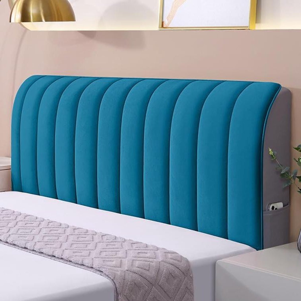 Rekbare hoofdbordhoes voor slaapkamer decoratie in pauw blauw - 160 cm
