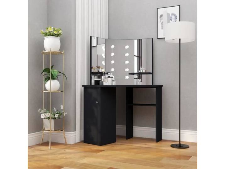 Coiffeuse d'angle - ESTINK - Noir - 111x54x141 5 cm - Miroir et LED inclus - USB disponible