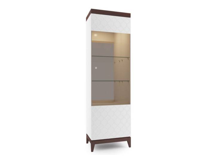 JVmoebel Vitrine Glasmöbel Vitrine mit Holzfüßen in Braun und weißem Korpus (1-St) Made in Europa