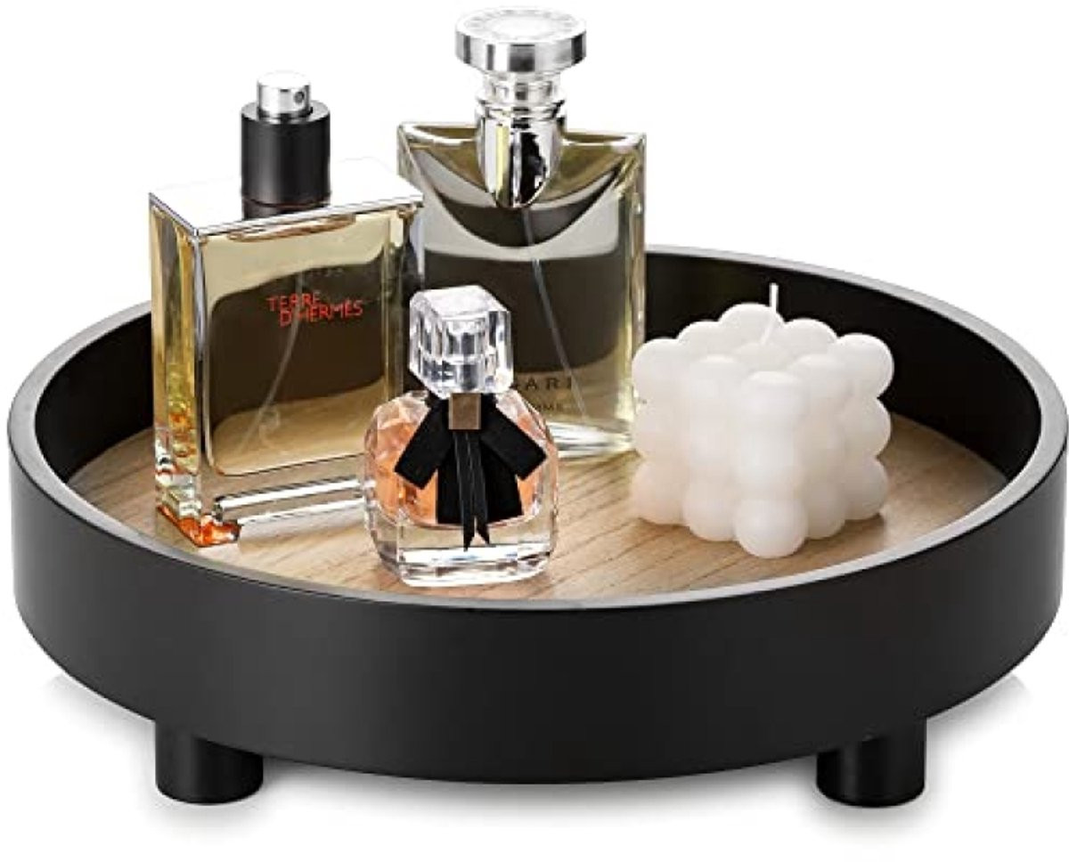 PromoHome Ronde decoratieve verhogerlade voor parfum en badkamer display, zwart