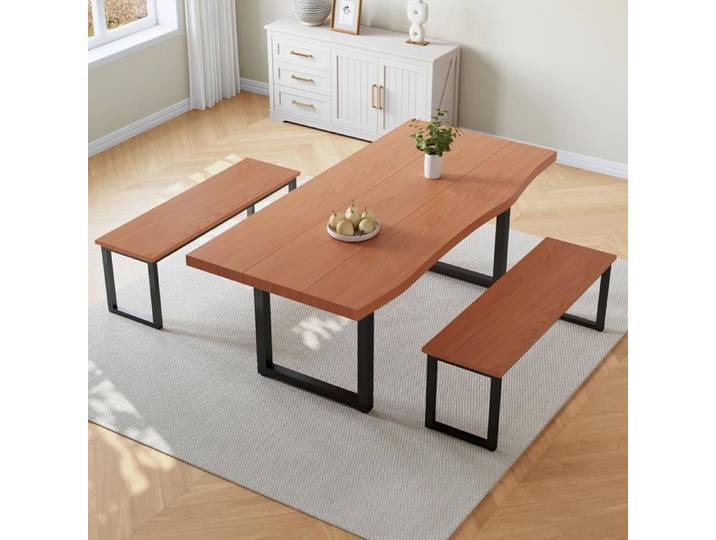 JIEXI Ensemble Table et bancs de Salle à Manger 3 pièces avec 2 bancs Table de Salle à Manger Rustique Vintage Rouge Cerise