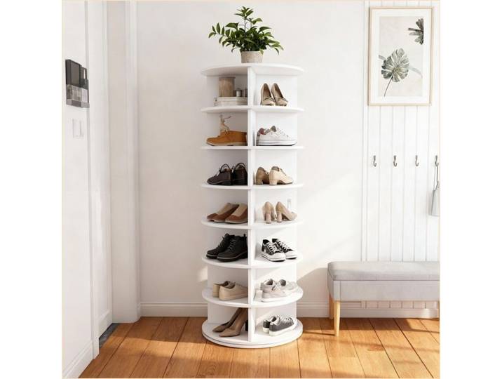 Display Shelving & Etageres - Étagère à chaussures rotative 360° 7 étages 28 paires - Blanc