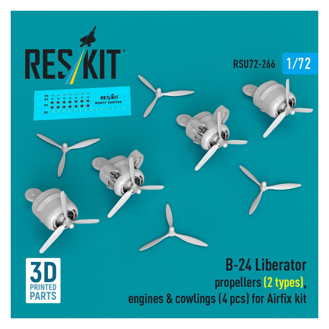 ResKit B-24 Liberator propellers (2 types), engines & cowlings (4 pcs) (3D Printed) for Airfix (RSU72-0266)