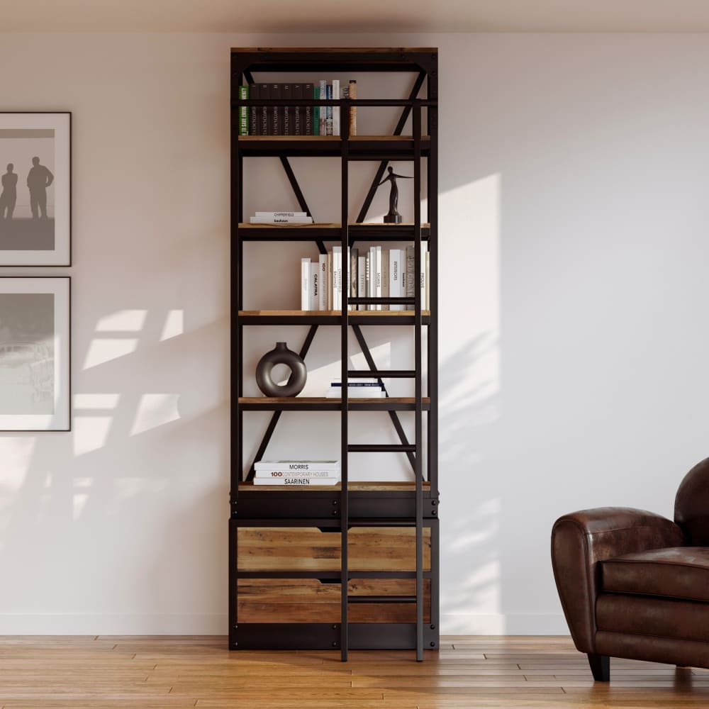 Maison Pavane Petite bibliothèque 86 cm en bois et métal Marron 86x245x45cm