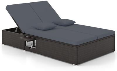 Costway Patio Double Chaise Lounge with Cushions and Folding Side Trays-Gray