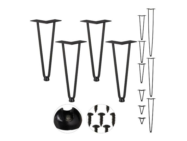 Hairpin Legs mit 2 Streben 4er-Set 30 cm Schwarz