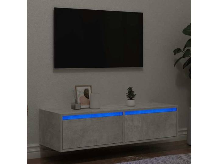 Meuble TV avec lumières LED gris béton 100X35 5x25 cm meuble hifi centre de divertissement armoire TV meuble 860241
