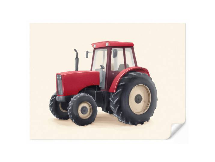 OnlyWow Kindertapete - Traktor - Minimalistisch - Illustration - Rot - 280x200 cm, Papier, Rechteckig, 280x200 cm, Tapeten & Wandverkleidungen, Vliestapeten