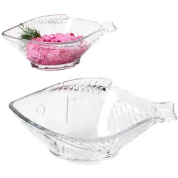 2x Fischschale OSLO LxB 20,5x15,5cm Glas Fisch-Relief Servier-Schüssel Garnelen