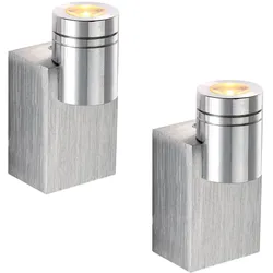 Wandleuchte Aluminium Flurleuchte Wand silber Wandstrahler Wohnzimmer, Alu gebürstet, LED 1W 80Lm warmweiß, 2er Set