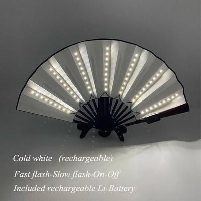Inspired Finds LED Neon Folding Rave Fan Luminous Party Hand Fan For Festivals & Events 13in 4 Mode Arctic Shine Fan