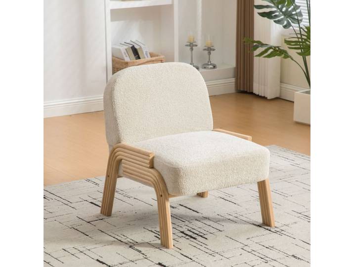 Fauteuil de salon - Style Scandinave Moderne - Pieds en Bois Massif - 62x73x77cm Beige
