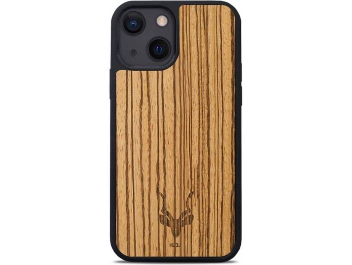 Kudu iPhone 13 - Houten backcover - Handgemaakt TPU - Zebrano - Zwart