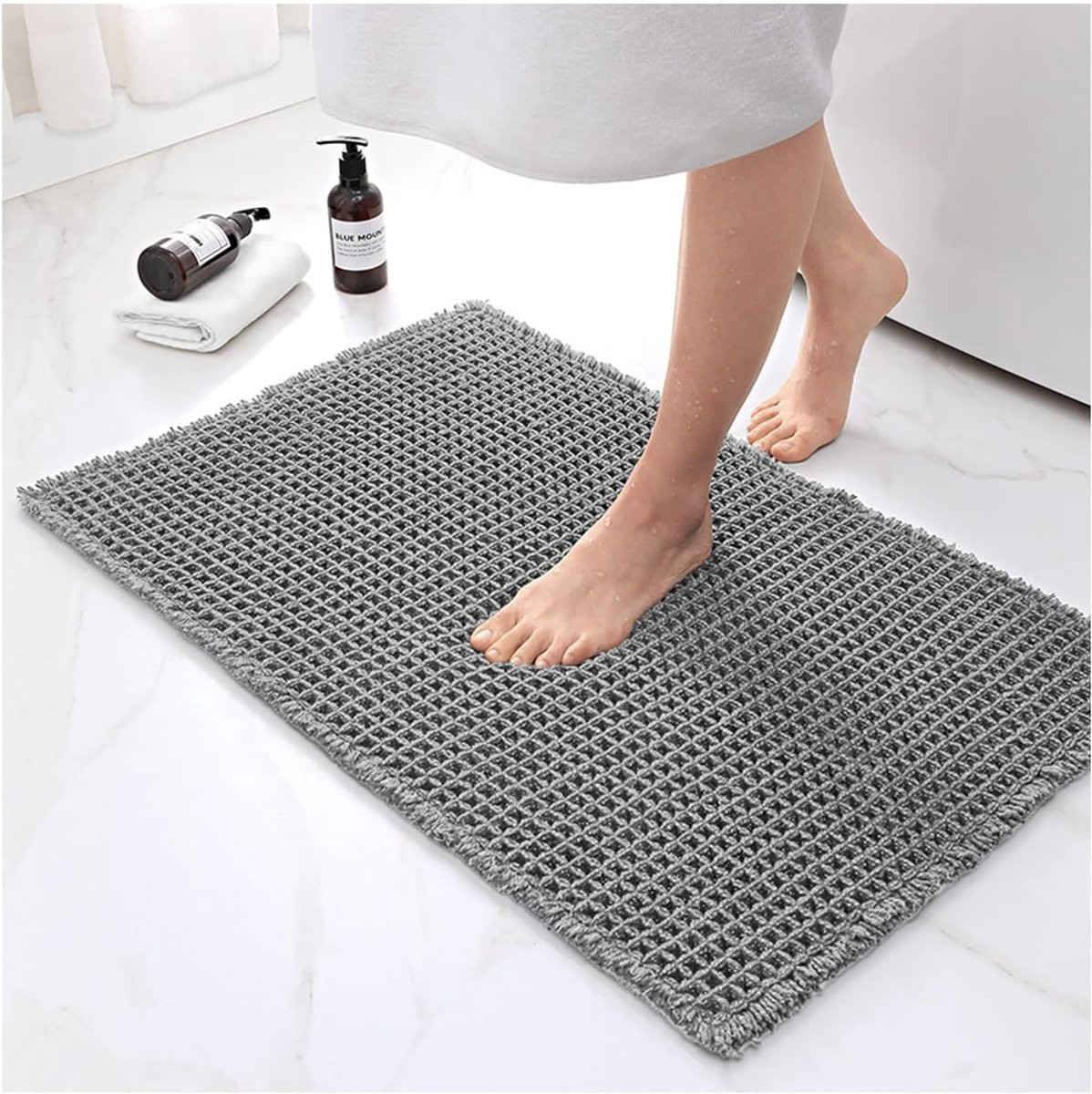 Grijs Badmat Wafel - Antislip Badkamertapijt - Absorberend en Sneldrogend - 46 x 77 cm