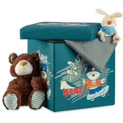 Relaxdays Sitzhocker für Kinder mit Stauraum Dunkelgrün,Orange,Rot