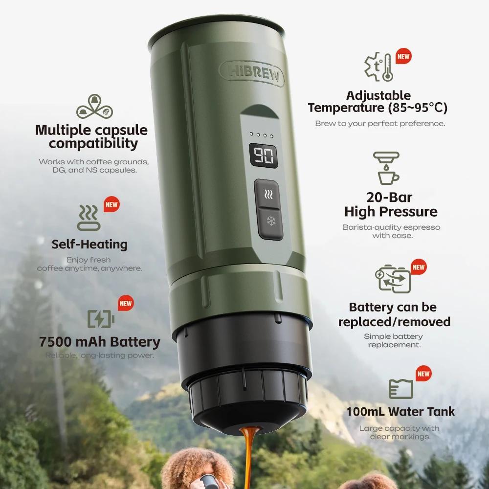 Tragbare Espressomaschine - H4C Classic - Batteriebetriebene Kaffeemaschine - Für Auto, Zuhause und Camping - Für Nespresso, Dolce Gusto & Kaffeepulver - Classic