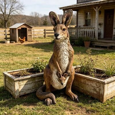 Kodotan sofa 22''Mother Kangaroo with Joey Statue, Realistic Resin Kangaroo Family Sculpture, Weatherproof Outdoor Garden Figurine Decor