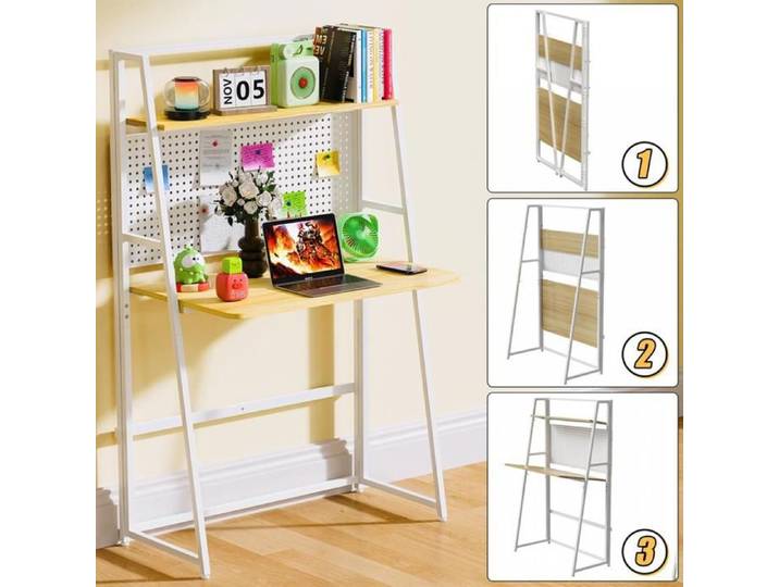 ViYi. 80X48x136.5cm Bureau de Rectangulaire -Double Couche Bureau D'ordinateur Pliable - Scandinave - Moderne