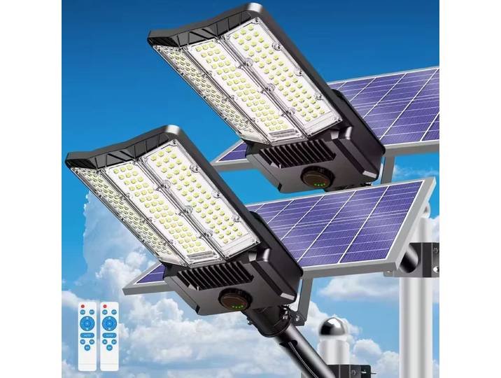 Lot de 1 ou 2 lampes solaires de sécurité extérieures ultra-lumineuses 8000Lm 26000mAh avec détecteur de mouvement, étanches pour jardin, cour, allée, projecteur LED pour parking commercial, éclairage