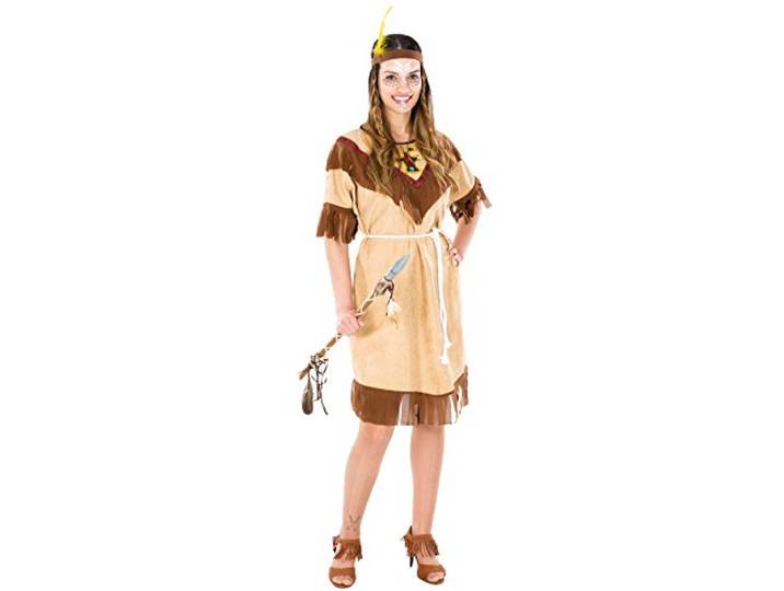 TecTake dressforfun Indiaanse dameskostuum, mooie jurk + band met veren, squaw indianen bekleding