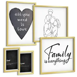 BILDER SET 5er Set - 50x50 cm & 20x30 cm & 40x60 cm Goldrahmen - Definitionen der Liebe in Familienzeichnungen