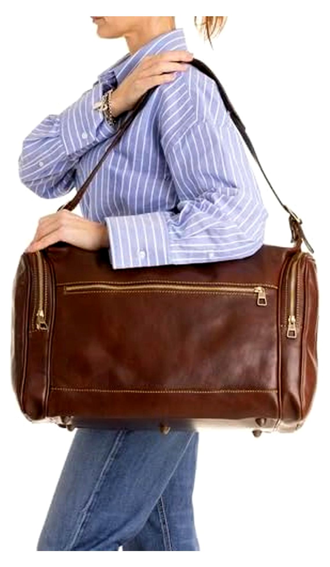 Uni-Reisetasche aus echtem Leder, hergestellt in Italien, 45 x 35 x 23 cm