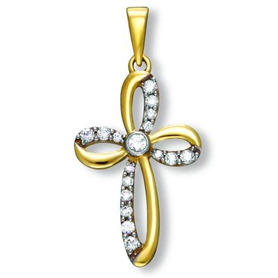 Kreuzkette ONE ELEMENT "Halskette - Kreuzkette mit Zirkonia Kreuz und Anhänger aus 333", gold, Halsketten, Damen, Gelbgold 333, Kreuzkette, Feine Gestaltung – ein Sinnbild mit ruhiger Eleganz